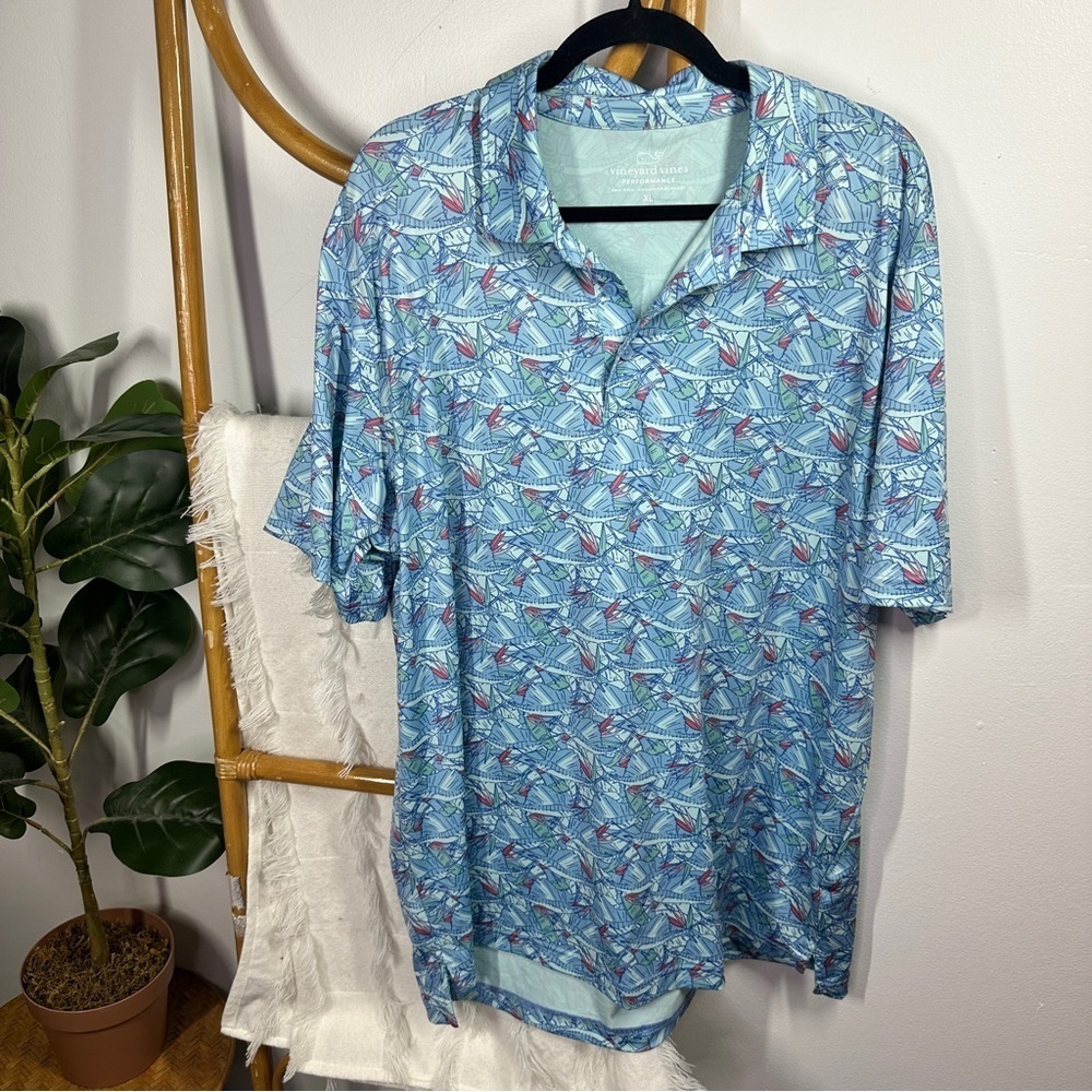 Men's Vineyard Vines Blue Patterned Performance Polo sz XL